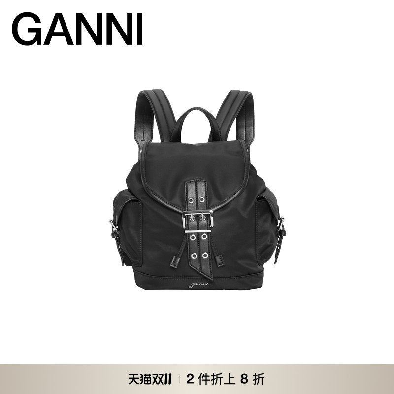 【甄选折扣】GANNI女包 黑色精致小号背包简约百搭双肩包A6528099