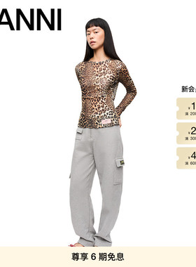 GANNI女装 豹纹印花修身长袖短上衣T恤 T4208943