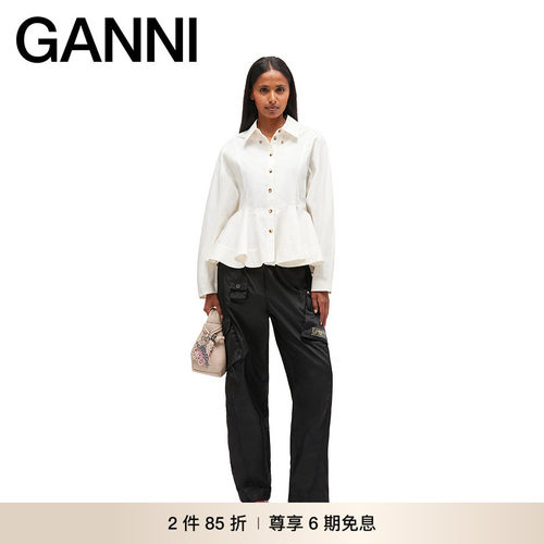 【2件85折】GANNI女装 荷叶边优雅早秋收腰时尚长袖衬衫 W1002135