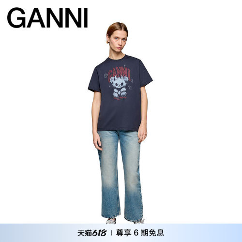 【春夏新款】GANNI女装 趣味恶魔小熊印花短袖T恤上衣A1050183252