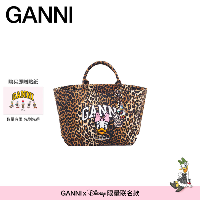 【GANNI x Disney】黛丝图案复古豹纹中号手提托特包 B2110062859