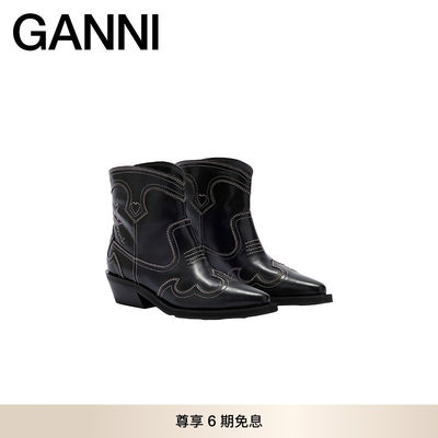 GANNI女鞋 休闲时尚百搭潮流舒适简约靴子宽松西部靴 B1010028475
