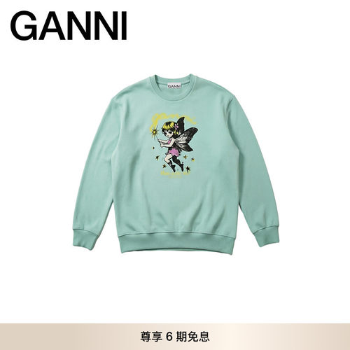 【春夏新款】GANNI女装 趣味精灵刺绣休闲宽松长袖T恤A106006407Z