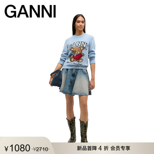 【新品首降】GANNI女装 印花长袖针织衫秋季薄款毛衣 A1070047646