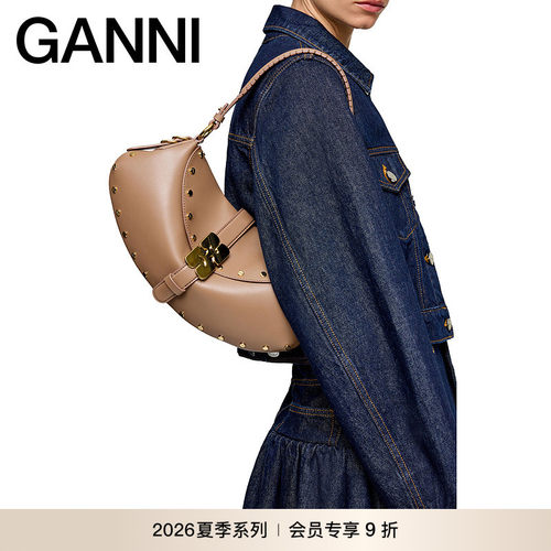 【新品会员9折】GANNI女包 B-Kat复古手袋棕色手提包 B206004003P