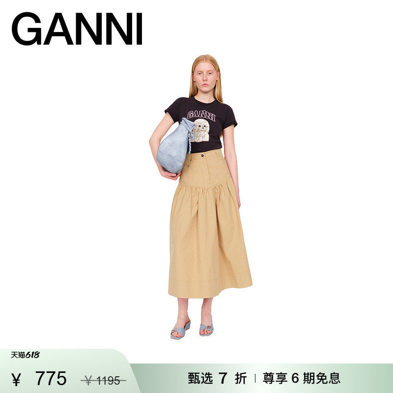 【甄选折扣】GANNI女装 黑色贵宾犬印花纯棉圆领短袖T恤 T4239252
