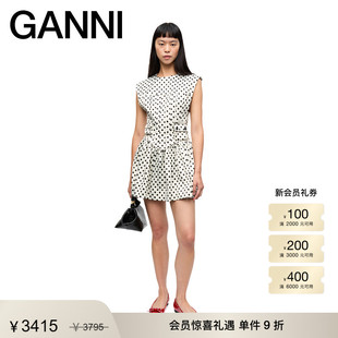 垫肩宽松波点缎面连衣裙中裙W0363135 GANNI女装 明星同款