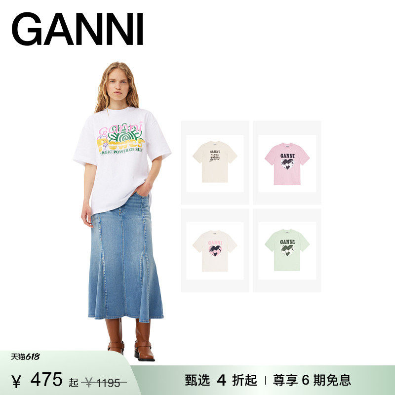 【甄选折扣】GANNI女装 印花宽松休闲短袖T恤圆领上衣 T4043073