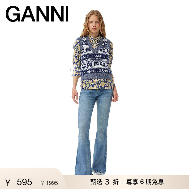 【惊喜首降】GANNI女装 藏蓝色圆领针织衫马甲毛衣背心 K2092683