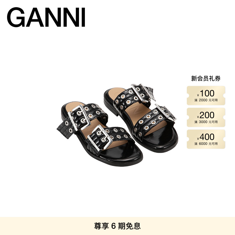 GANNI女鞋 双搭扣系带孔眼露趾时尚平底凉鞋S2664099