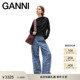 GANNI女装 J1871566 蓝色锦缎复古碎花满印宽松牛仔裤