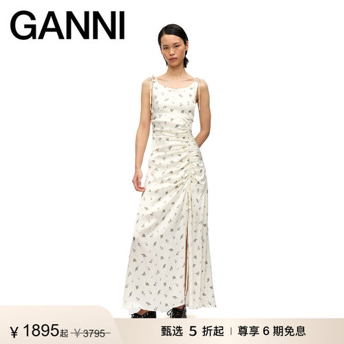 【甄选折扣】GANNI女装 碎花法式气质系带缩褶连衣长裙 W0640135