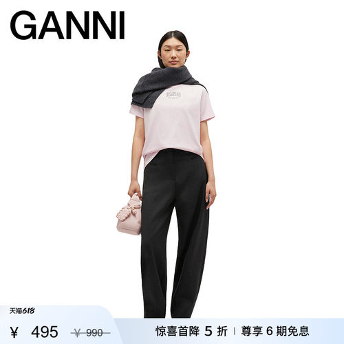 【惊喜首降】GANNI女装 简约LOGO款休闲短袖T恤上衣 A1050057868