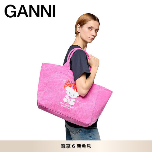 【春夏新款】GANNI女包 恶魔小熊大号帆布托特手提包 B211008609Z