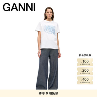 GANNI女装 亮蕾丝印花宽松短袖T恤上衣 T4158151
