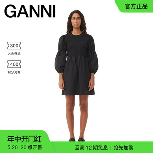 F8494099 GANNI女装 圆领棉府绸短款 黑色泡泡袖 罩衫 连衣裙