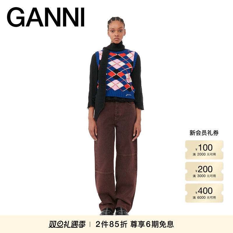 新品针织背心GANNI圆领