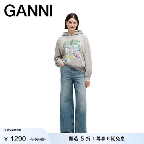 【甄选折扣】GANNI女装 灰色漫画宽松春连帽卫衣上衣A1060034920