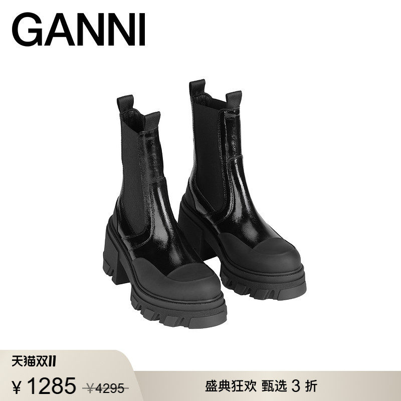 【甄选折扣】GANNI女鞋 黑色中筒靴秋冬切尔西靴烟筒靴 S2705099
