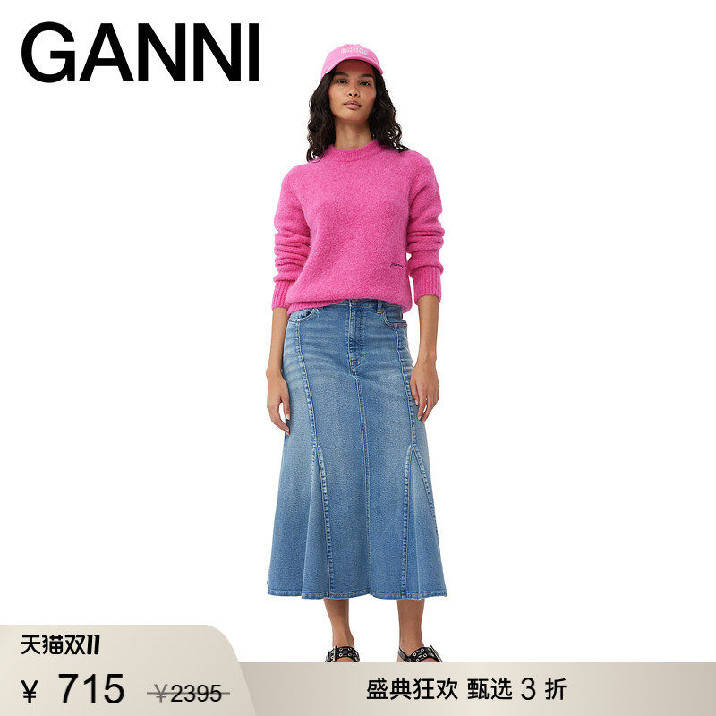 【甄选折扣】GANNI女装 复古做旧水洗迷笛裙秋季半身裙 J1375091
