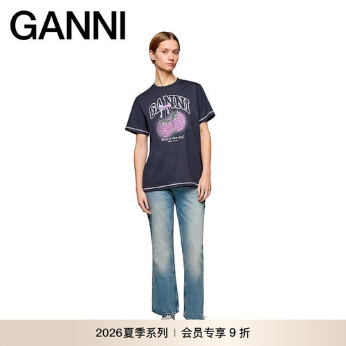 【新品会员9折】GANNI女装 经典印花宽松夏季短袖T恤 A1050219252