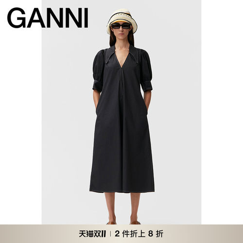 GANNI女装新款黑色泡泡袖长