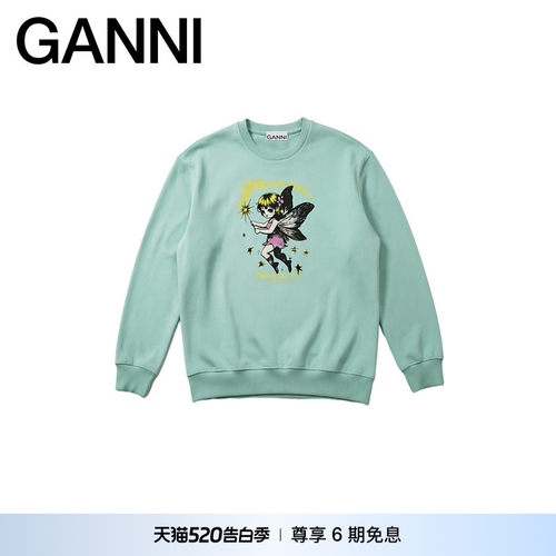 【春夏新款】GANNI女装 趣味精灵刺绣休闲宽松长袖T恤A106006407Z