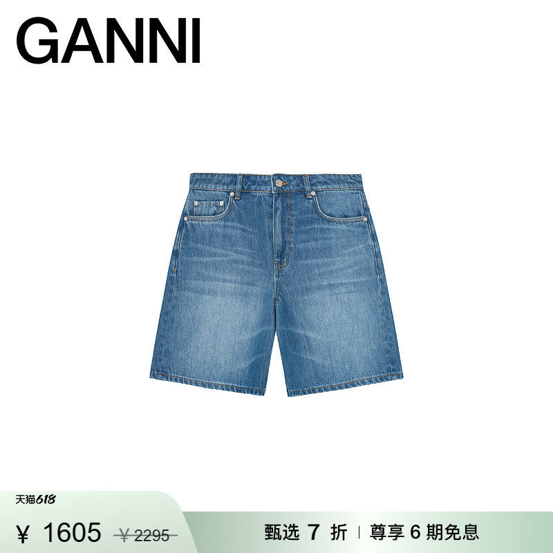 【甄选折扣】GANNI女装 经典款简约休闲多口袋牛仔短裤 J1906567