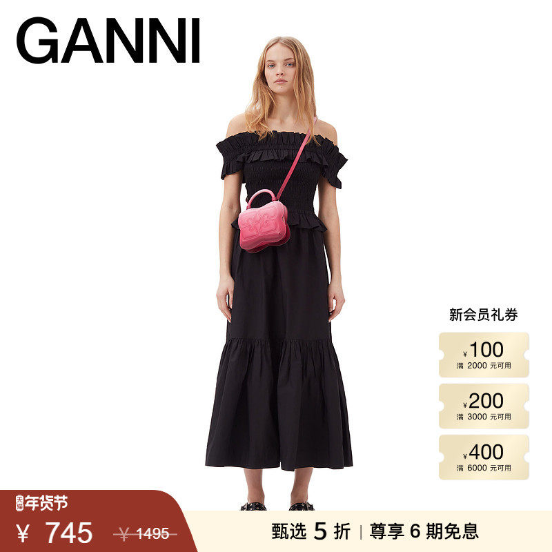 【甄选折扣】GANNI女装 棉府绸一字肩罩衫上衣衬衫 F7917099