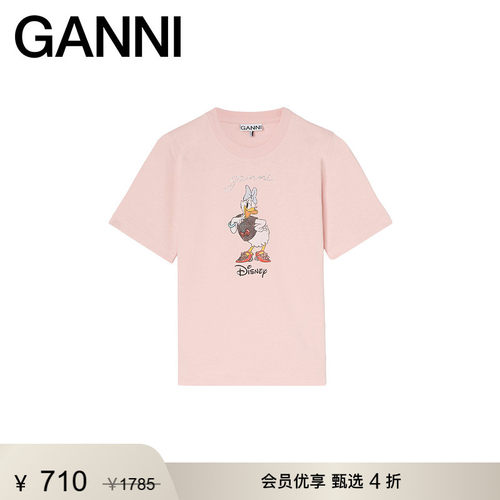 【甄选折扣】GANNI x Disney联名趣味粉色纯棉短袖T恤A1050103868