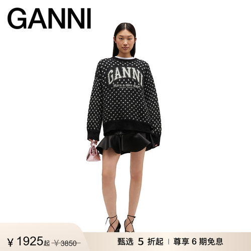 【惊喜首降】GANNI女装 波点LOGO宽松针织衫长袖毛衣 A1070123099