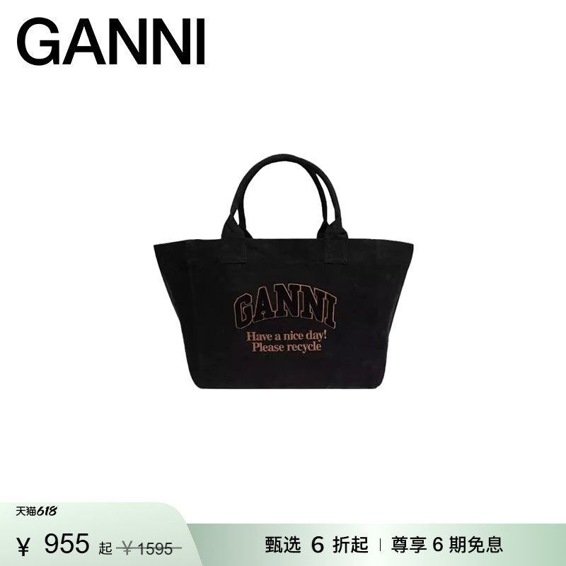 【惊喜首降】GANNI女包 字母刺绣大号帆布托特包手提包 A6597099