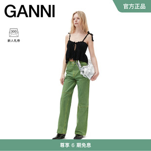 修身 K1884099 钩编可调节吊带上衣背心 黑色短款 GANNI女装