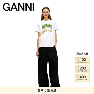 GANNI女装 趣味奔跑小狗棉质休闲圆领宽松短袖T恤上衣 T4288151