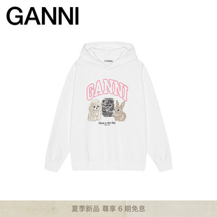 白色趣味小动物印花宽松连帽卫衣T4377151 夏季 新品 GANNI女装