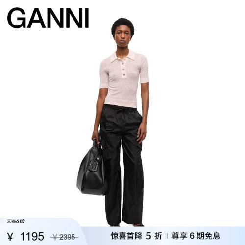 【惊喜首降】GANNI女装 薄纱格纹修身短款polo衫短袖上衣K2491038