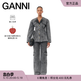 GANNI女装 Angi黑色做旧水洗设计直筒裤工装风牛仔裤 J1360055