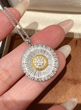 大货实拍S925纯银精工雏菊项链女小众设计复古拉丝花朵气质秋冬链