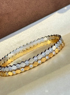 高货实拍S925纯银蜂巢半钻手镯CNC工艺叠戴百搭轻奢时尚手镯女