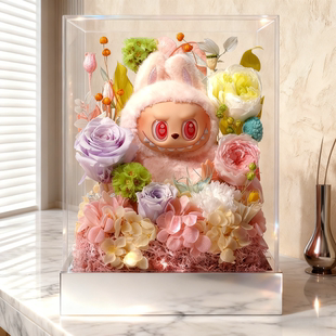 POPMART泡泡玛特适用Labubu拉布布心动马卡龙SP光织园永生花礼物