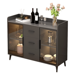 岩板餐边柜现代简约客厅多功能储物柜厨房轻奢玻璃门吧台茶水柜子