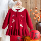 女童冬季 韩版 公主裙宝宝加厚红色加厚新年连衣裙儿童针织毛衣裙潮