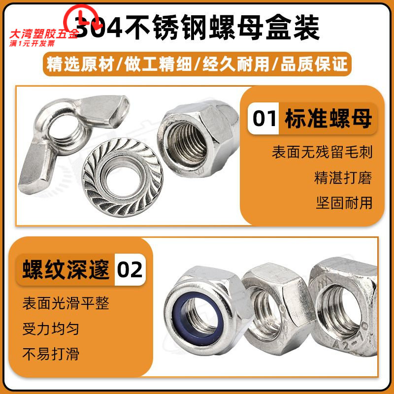 304不锈钢外六角螺母防松/四方/图片