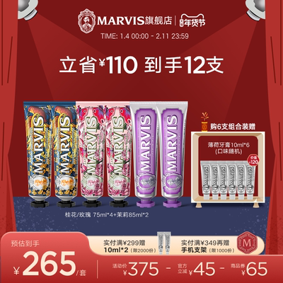 Marvis玛尔仕意大利进口薄荷清新防龋留香久成人牙膏套装官方正品