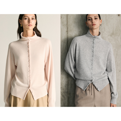 MovinGlow｜玛黑区 定纺定染羊绒羊毛 两穿领开门襟针织打底衫