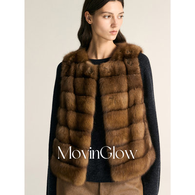 MovinGlow｜璀璨焦点 稀贵软黄金进口俄罗斯紫貂 横排皮草马甲