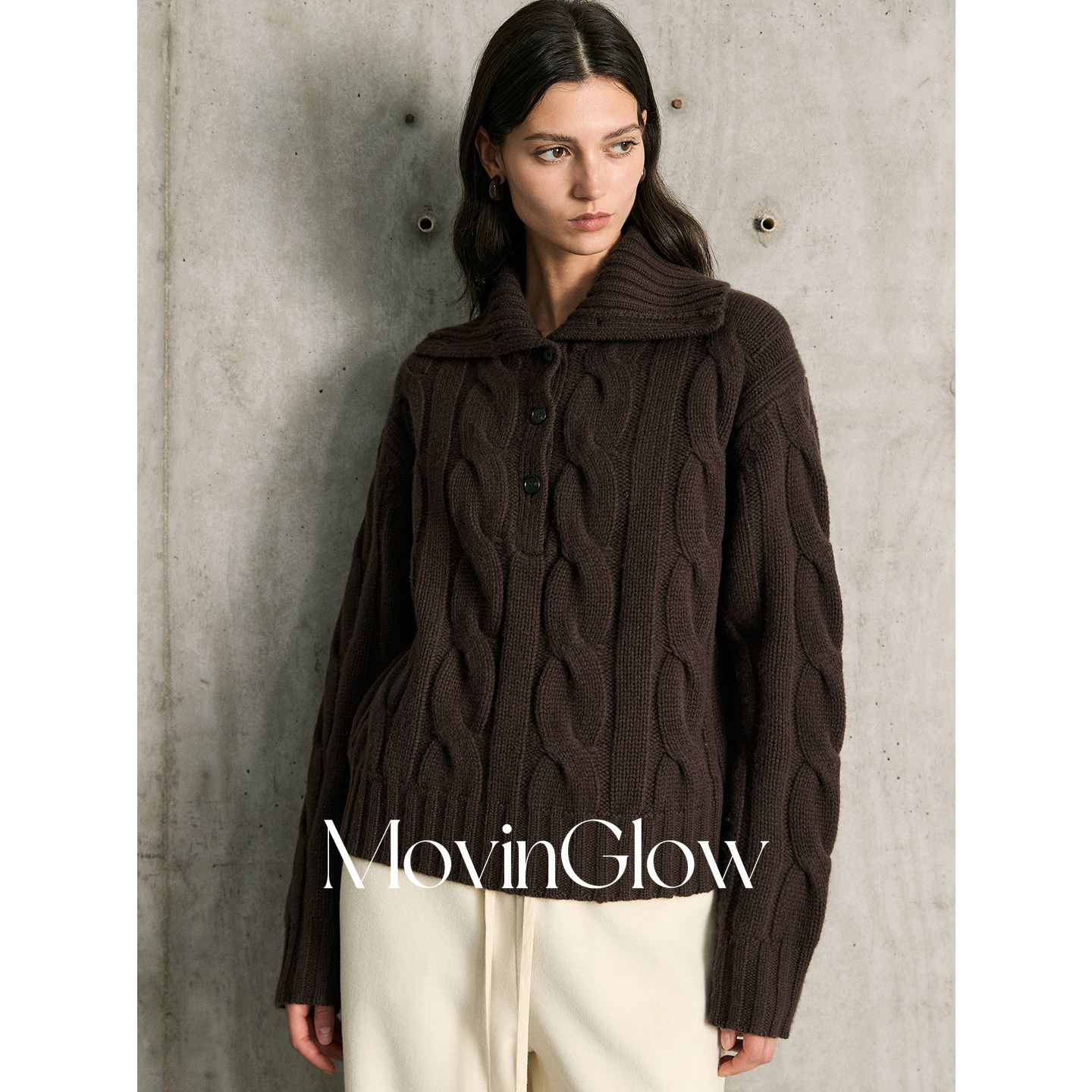 MovinGlow｜悉尼旧约 全羊毛复古麻花粗针绞花 多穿领套头毛衣