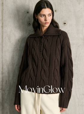 MovinGlow｜悉尼旧约 全羊毛复古麻花粗针绞花 多穿领套头毛衣