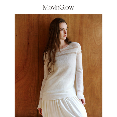 MovinGlow｜卢浮宫馆 定制康宝莱纱线交织 镂空条纹亮丝圆领上衣