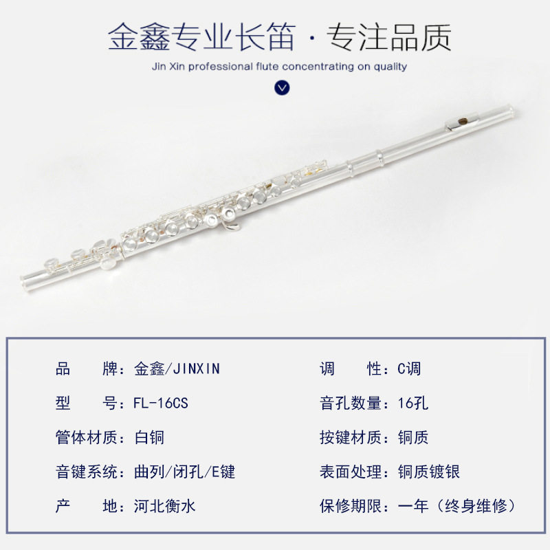 16孔E键闭孔镀银长笛16孔长笛16键长笛 乐器笛子包邮